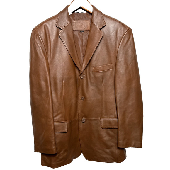 Men's Brown Leather Blazer Sport Coat Jacket Size Medium Stafford Executive EUC - Picture 1 of 10